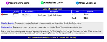 <Example of shopping cart screen>